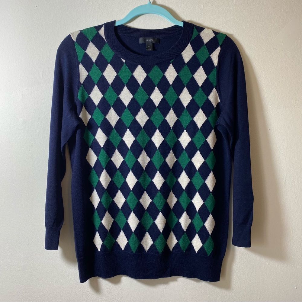 J Crew Long Sleeve Crew-Neck Argyle Sweater M